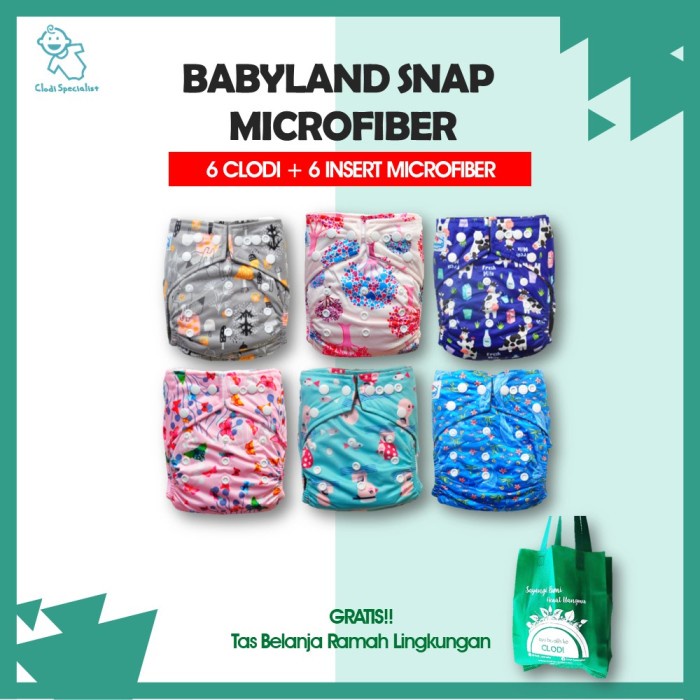 ORIGINAL Clodi Babyland Snap Microfiber Paket 6 Cover + 6 Insert