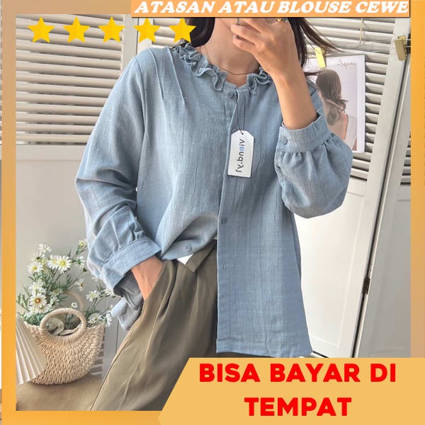 Kemeja Kekinian Cewek Jumbo Blose Bju Ootd Hijab Lengan Balon Shimer Bluse Korean Style Bunga Blose 