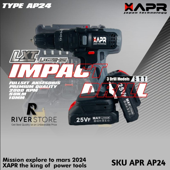 Bor Cordless 25V APR AP24 Bor Baterai 3Mode Impact Drill Ekonomis