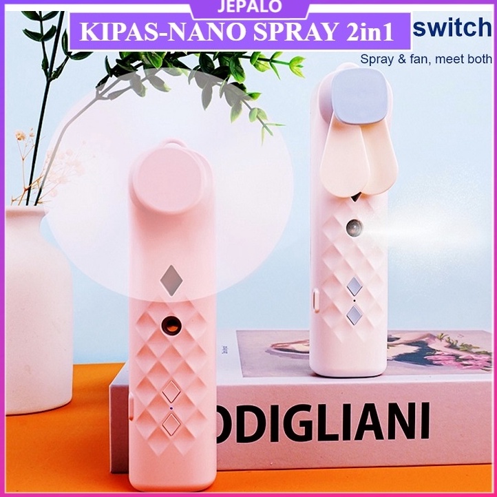 Diskon?? Kipas Angin Portable 2 in 1 Plus Nano Spray Pelembab Wajah 2in1 multifungsi / jepalo shop m