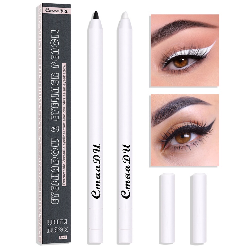 Flash Saleo5O9a CMAADU EYESHADOW & EYELINER PENCIL Pensil Matte 2pcs Pencil 2 Warna Hitam & Putih Wa