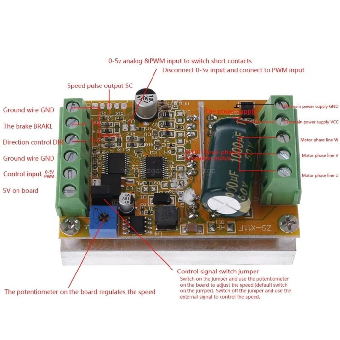 BLDC Brushless Controller Tiga Fase 350W 5-36V