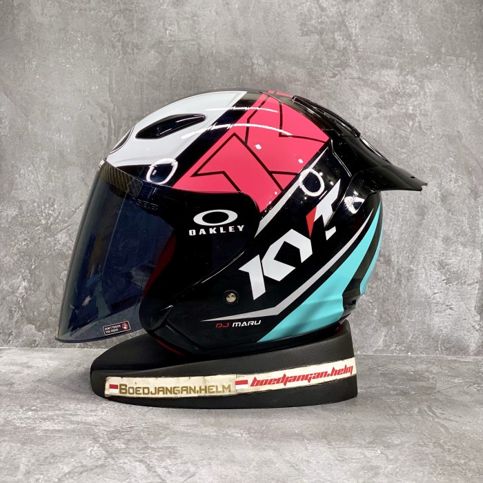 KYT HELM DJ MARU MOTIF #17 - BLACK AQUA BLUE FUXIA FLUO - HALF FACE