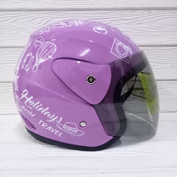 Helm Half Face Evolution Motif Traveling Ungu Mirip Gm Evo Helm Dewasa