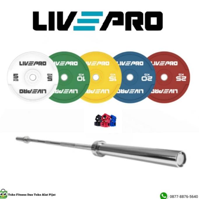 PAKET OLYMPIC BARBELL & ELITE BUMPER COLORED PLATE 100Kg