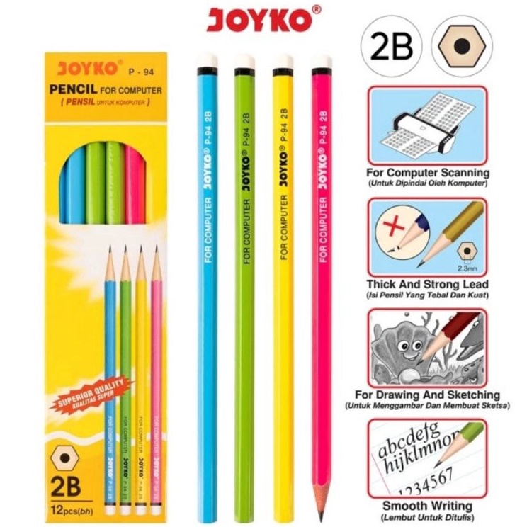 

Pro saleM2y2X Pensil Joyko 2B P-94 Warna Neon Grosir 12 Pcs