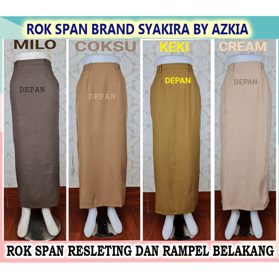 Top Produk.. Rok Span Brand Syakira warna merah cabe, abu tua, milo, cokelat susu, khaki, cream- rok