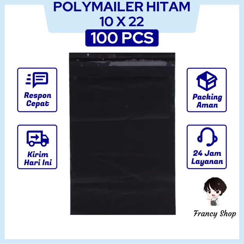 

Polymailer Plastik Hitam 10x22 Cm 100 Pcs Amplop Plastik Packing Olshop