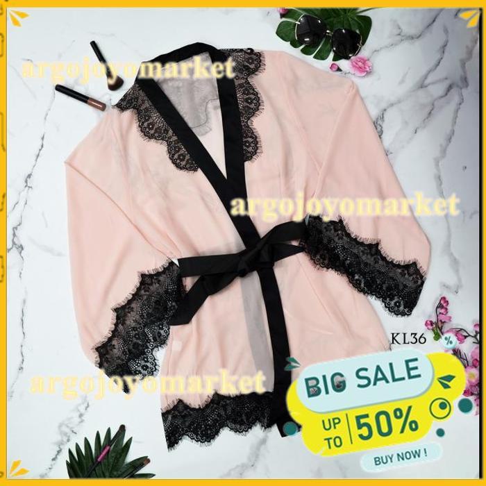 [READY] LINGERIE SEXY SET BAJU TIDUR KIMONO PREMIUM PEACH WANITA KL36 BEST SELLER