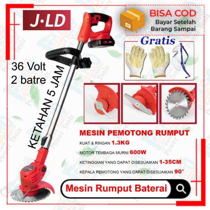 Mesin Potong Rumput Pangkas Kebun Pemotong 24V 2Baterai Cas Cordless