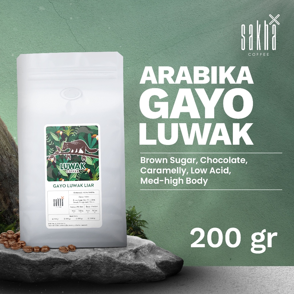 

Kopi Luwak Liar Arabika Gayo Aceh Arabica Coffee Beans 200 Gram Biji Bubuk Coffe Roast Bean Espresso