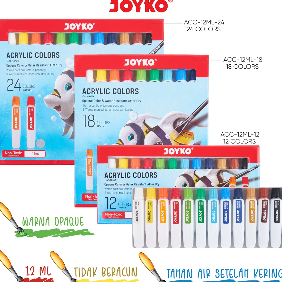 

➼➳✿✯ Joyko TITI Acrylic Colour 12 18 24 Warna / Cat Akrilik Joyko SET ACC-12ML Hot Sale