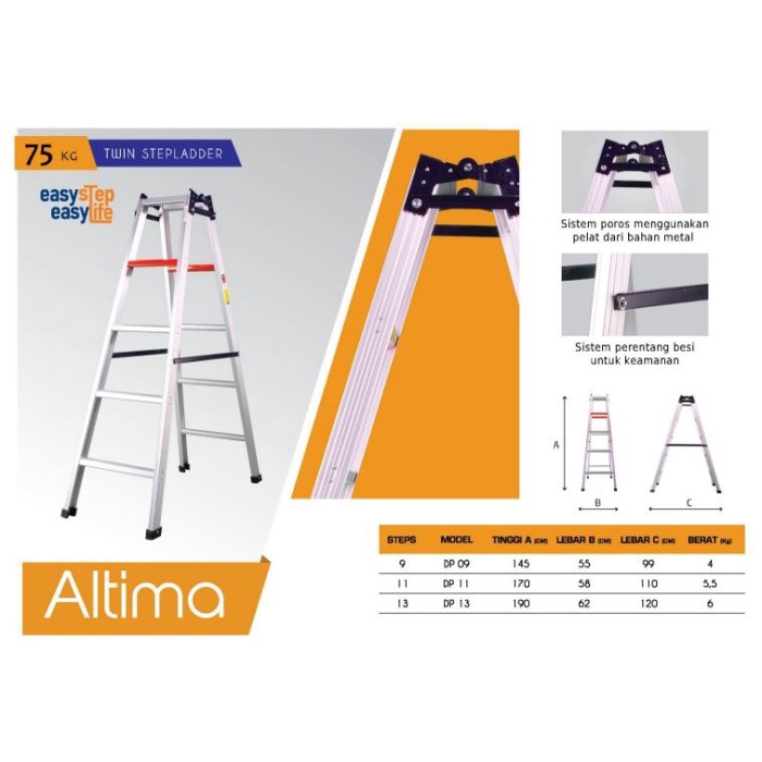 Terlaris Tangga Aluminium Fortuna Altima Dp-09 (1,5 Meter)