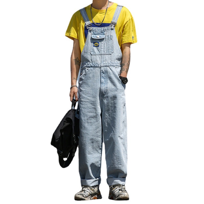 Celana Kodok Fashion Jumpsuit Denim Tali Ikat Celana Pria Lurus Ayah Lebar Kaki Susder B01 Jumpsuit