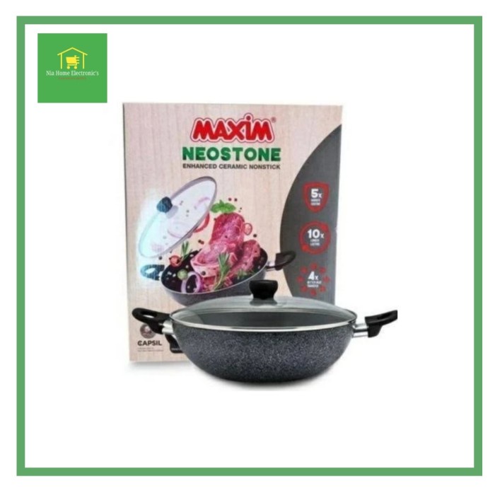 Maxim Neo30Wok - Neostone 30 Cm Wok + Glass Cover Wajan Wok 30 Cm