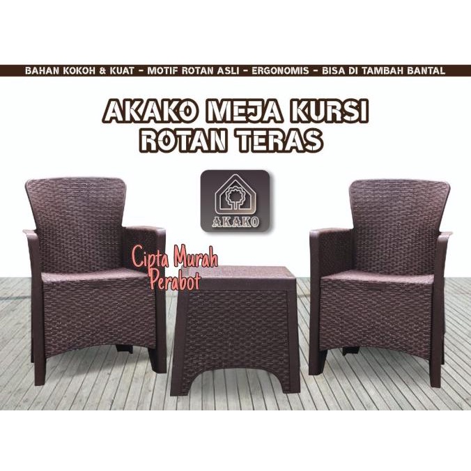 {{{{}}] PROMO Meja Set Plastik AKAKO Teras Persegi Kursi Motif Rotan Sintesis