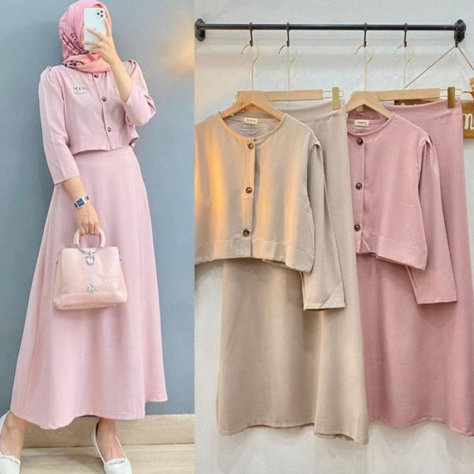 SETELAN ANDINI BAJU WANITA BAHAN SHAKILA IMPORT DAN ROK PANJANG MUSLIM