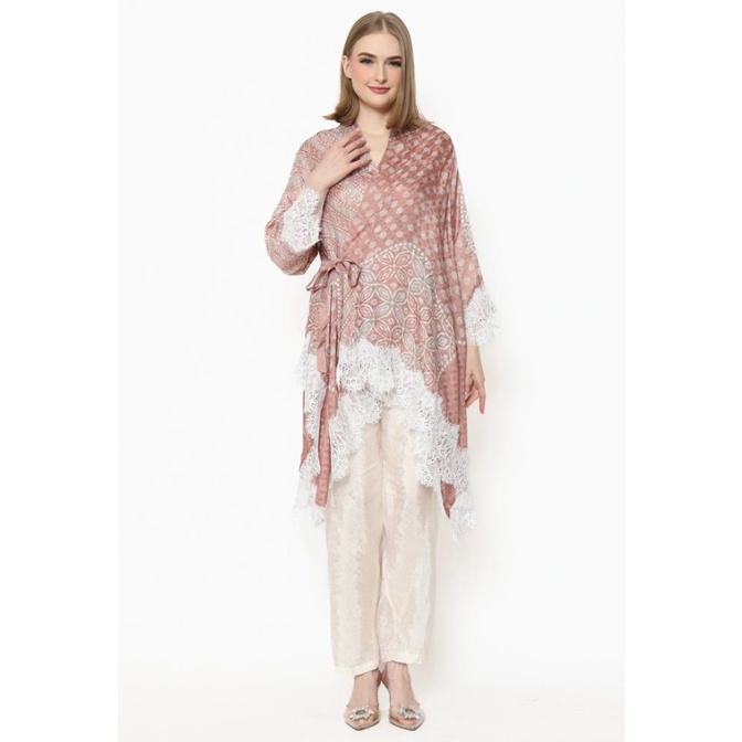 Setelan Wanita Batik Etniq Craft Olive Kimono Set Viscose Brokat-Brown