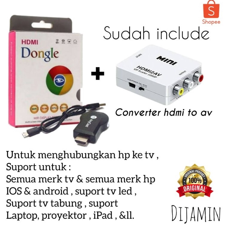Terbaik PAKET UNTUK MENYAMBUNGKAN HP KE TV TABUNG / ANYCAST DONGLE / ANYCAST TV ALAT UNTUK MENYAMBUN