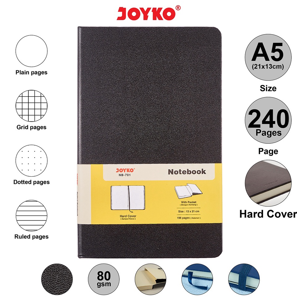 

See Here JOYKO NOTEBOOK DIARY A5 HARD COVER / BUKU CATATAN JURNAL A5 JOYKO AGENDA KECIL GARIS KOTAK POLOS TITIK NB-701 NB-702 NB-703