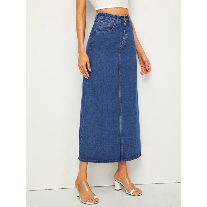 ROK JEANS WANITA PANJANG HIGWAIST ROK SPAN SKIRT DENIM REMAJA TERBARU