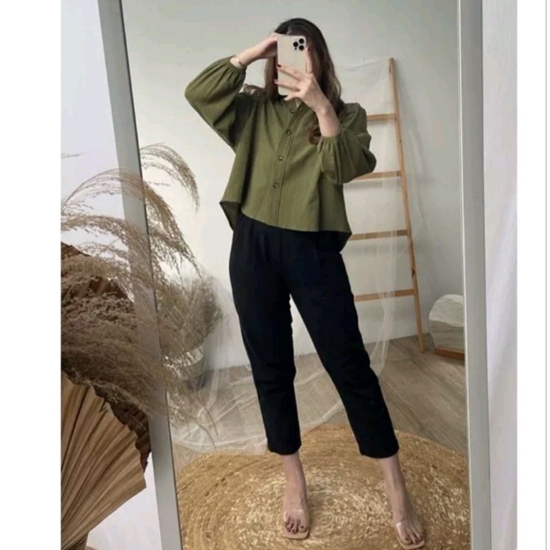 TERLARIS BLUS CROP LENGAN BALON CRINKLE AIRFLOW / ATASAN OOTD VIRAL KEKINIAN STYLE KOREA