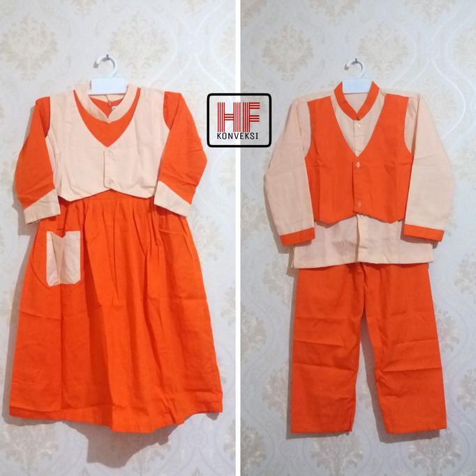 Seragam Muslim Anak TK PAUD Model Rompi Oren