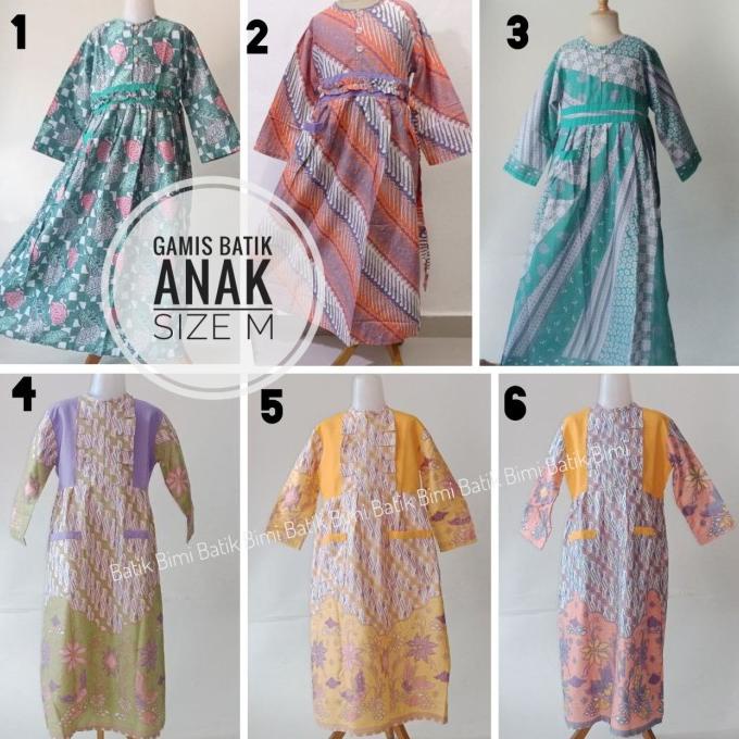 Gamis batik anak perempuan terbaru size M 6-7 tahun kancing depan