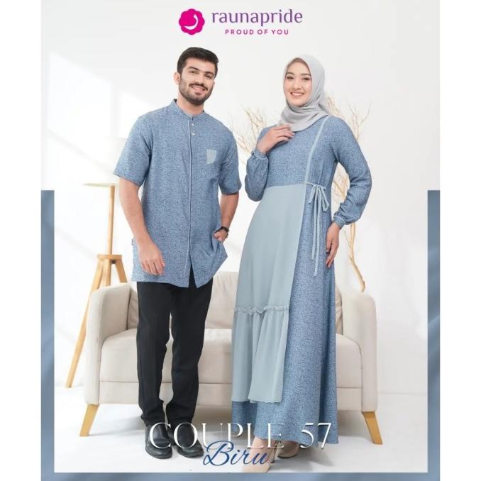 Rauna 57 Biru Gamis Muslimah Koko Pria Baju Muslim Couple Pasangan