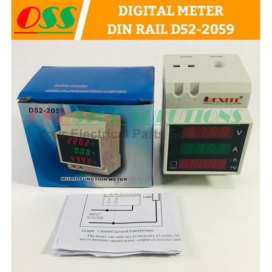 DIGITAL METER DIN RAIL D52-2059 VOLT AMPERE HZ FREQUENCY MODULE PANEL