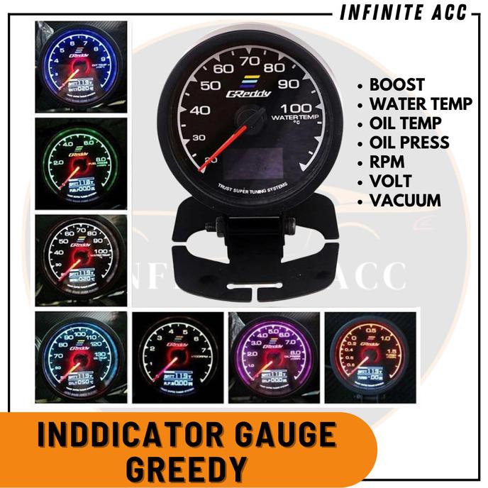 Indicator Greddy Gauge 2.5Inch Indikator Mobil 7Warna Rpm Volt Dll Original