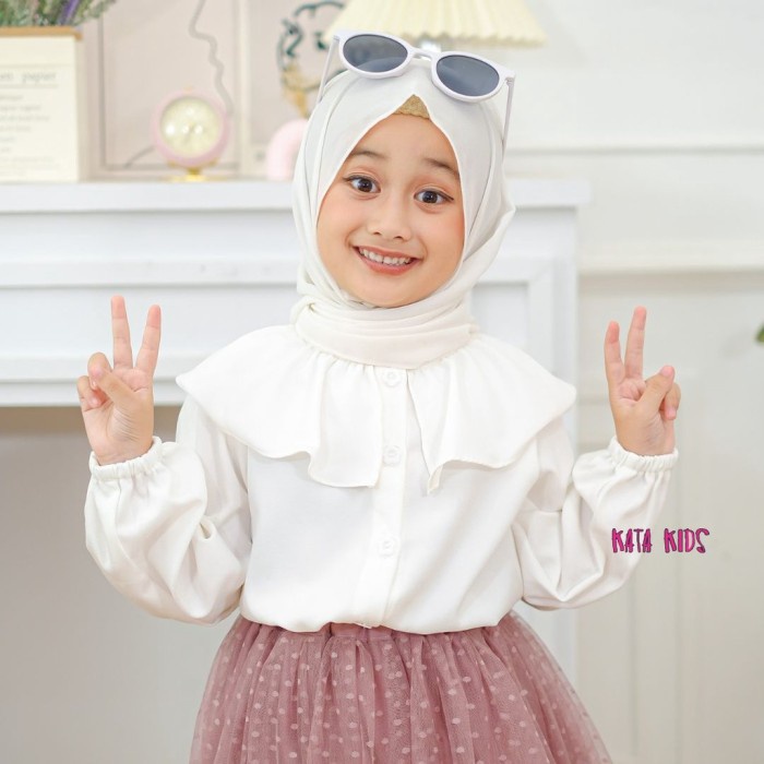 Kata Kids Atasan Putih Anak Perempuan Kerah Flare Korea