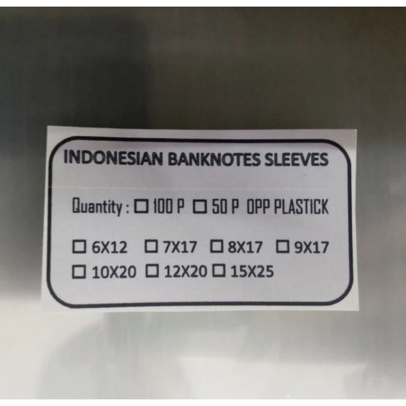 Plastik OPP Pelindung Uang Kertas 80 x 170 mm