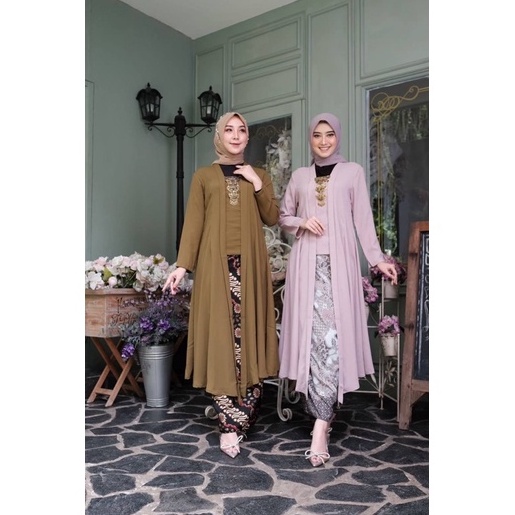 Hemat Setelan Kebaya Long Tunik Kutu Baru Modern (XXL) Kebaya Wisuda Baju Kondangan Wanita Kebaya Mo