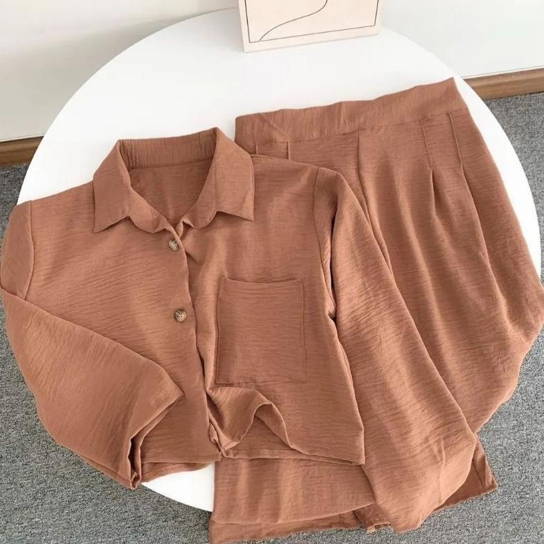 Set Polos Stelan Wanita Oneset Crop Crinkle/Kemeja One Set Cringkle/One Set Blezer Wanita Cringkle/B