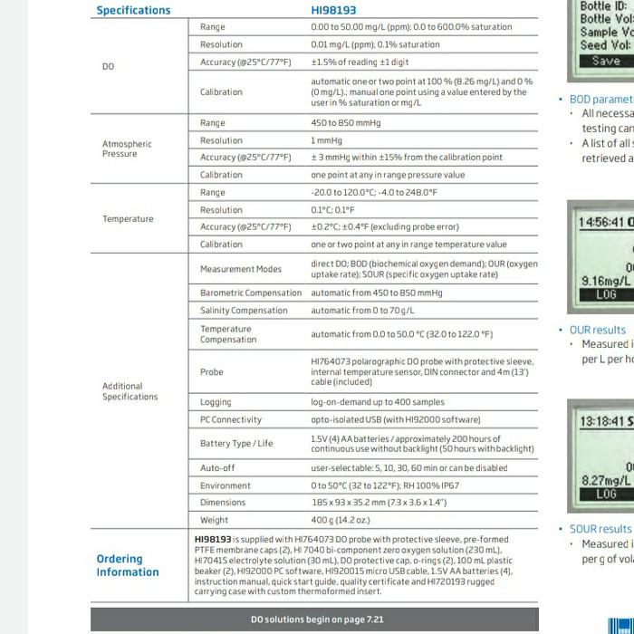 Hanna Instruments Hi-98193 Professional Waterproof Do And Bod Meter