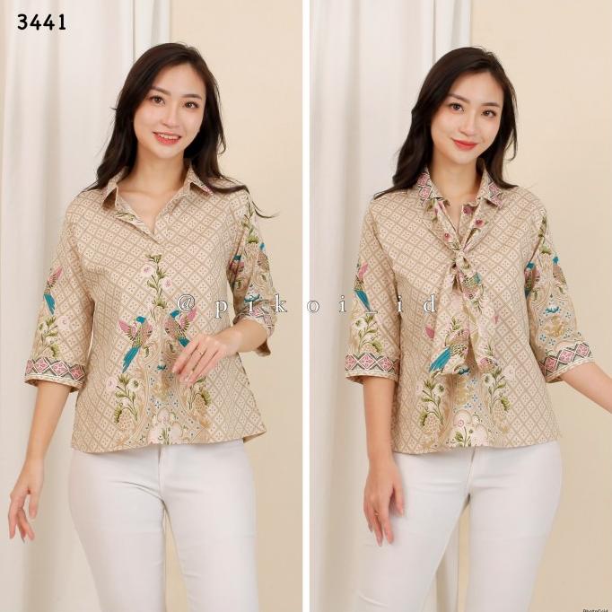 Atasan wanita batik modern / baju batik wanita syal dasi batik pastel