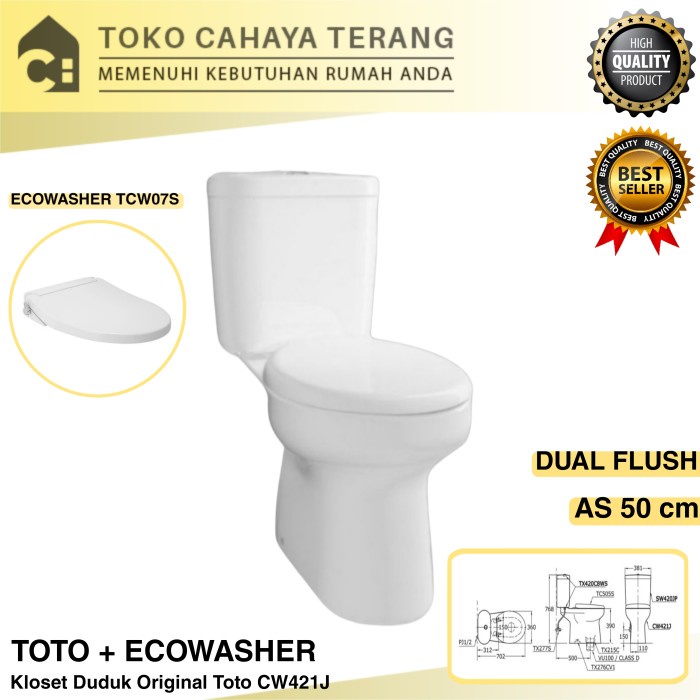 Kloset Duduk Toto CW421J + Eco Washer TCW07S / Kloset Duduk Toto