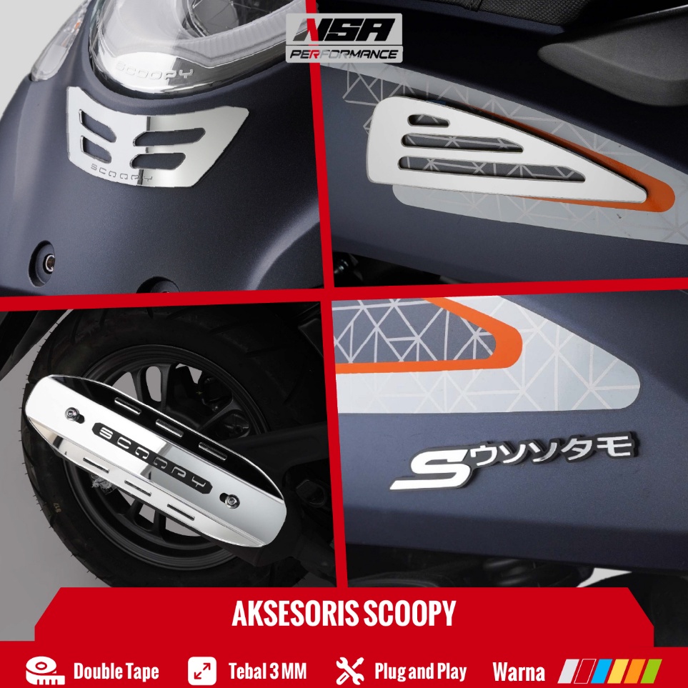 gcu33 2PCS EMBLEM SCOOPY JAPAN GARNISH KUPINGAN SCOOPY KNALPOT SCOOPY FRONT GRILL SCOOPY PRESTIGE SC
