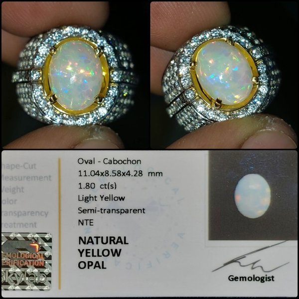 Batu Kalimaya Asli Natural Opal Jarong Rainbow Memo Ring Perak Permata