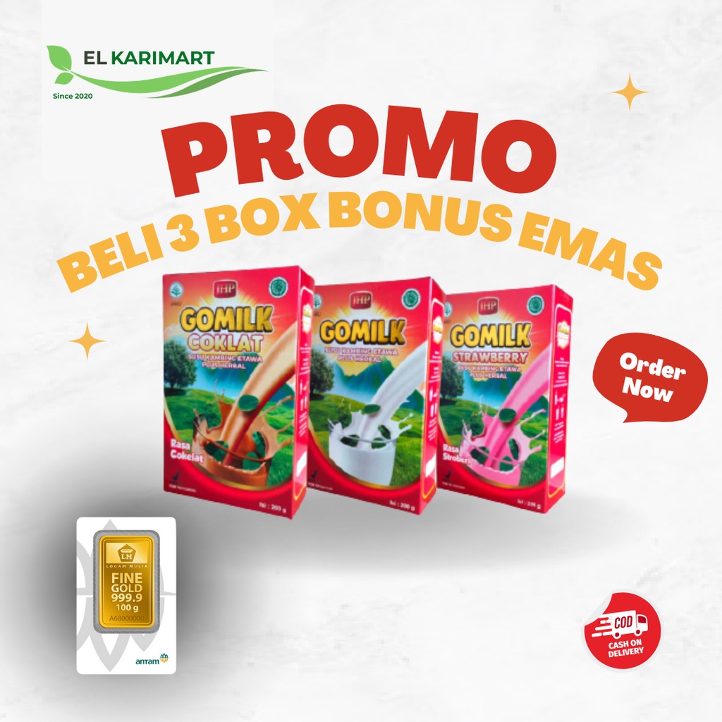 

[ PROMO ] Beli 3 Box Gomilk Bonus Emas Murni 24K Gomilk Susu Kambing Etawa Plus Herbal