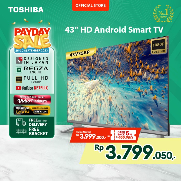 Toshiba 43 Inch Fhd 1080 Android Smart Tv - 43V35Kp