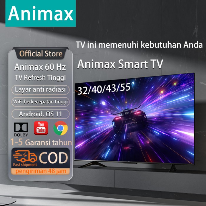 Animax Smart Tv Led 32/40/43/55 Inch Digital Televisi Android 11 Cod