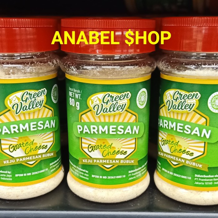

GREEN VALLEY PARMESAN GRATED CHEESE KEJU PARMESAN BUBUK TABUR 80 GR
