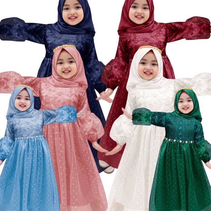 Baju pesta anak perempuan muslim Meliana 3-8thn / gamis anak perempuan / baju muslim anak perempuan 