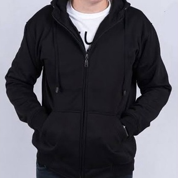 Paling Diminati.. Jaket Sweater Polos Hoodie ZIPPER ukuran S M L XL XXL Pria dan wanita - Hitam