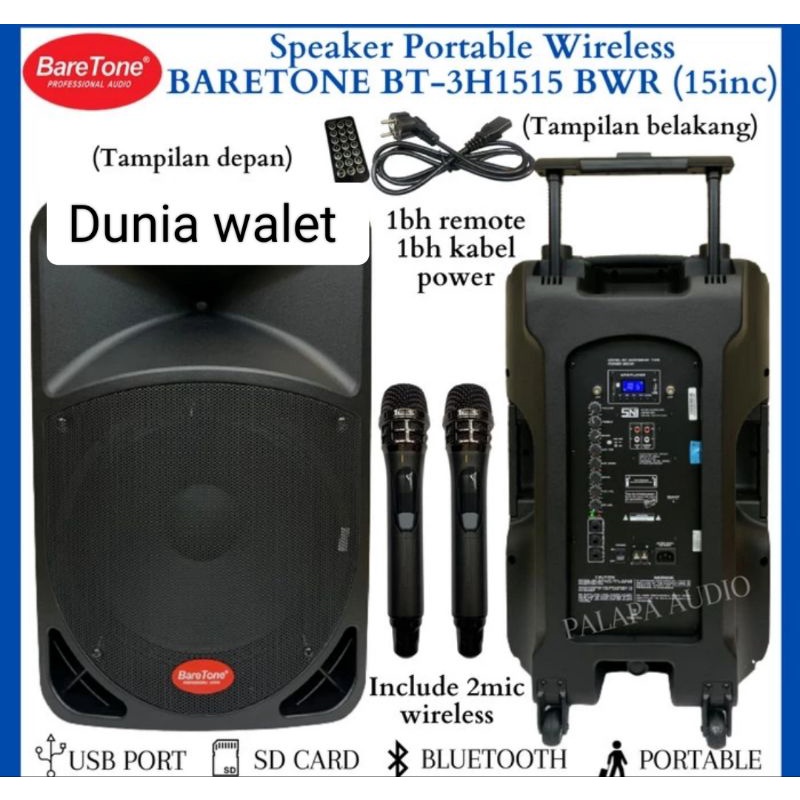 speaker Aktif portable Baretone 15inch BWR Bluetooth Wireless