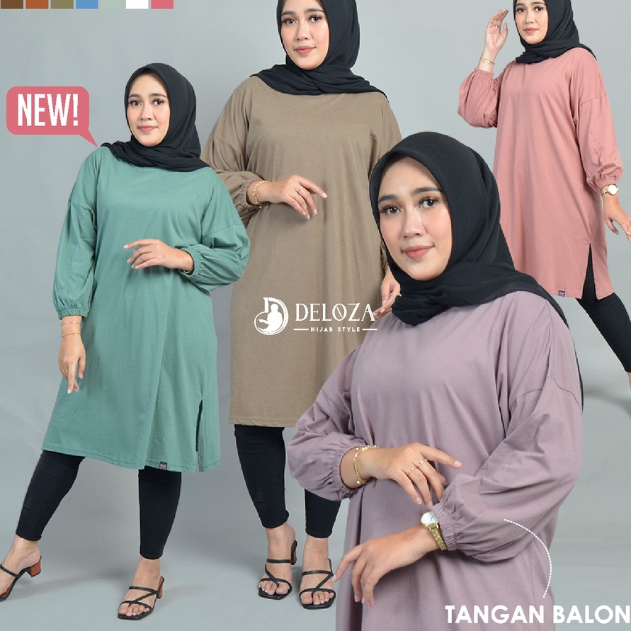 JCJX1801 (C6369]  Tunik Oversize Polos Tangan Balon Jumbo