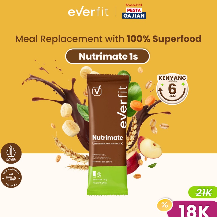 

Buruan Beli [TRIAL SIZE] Everfit Nutrimate Meal Replacement dengan Oat Rasa Cokelat dan Vanila - Sachet Best Product