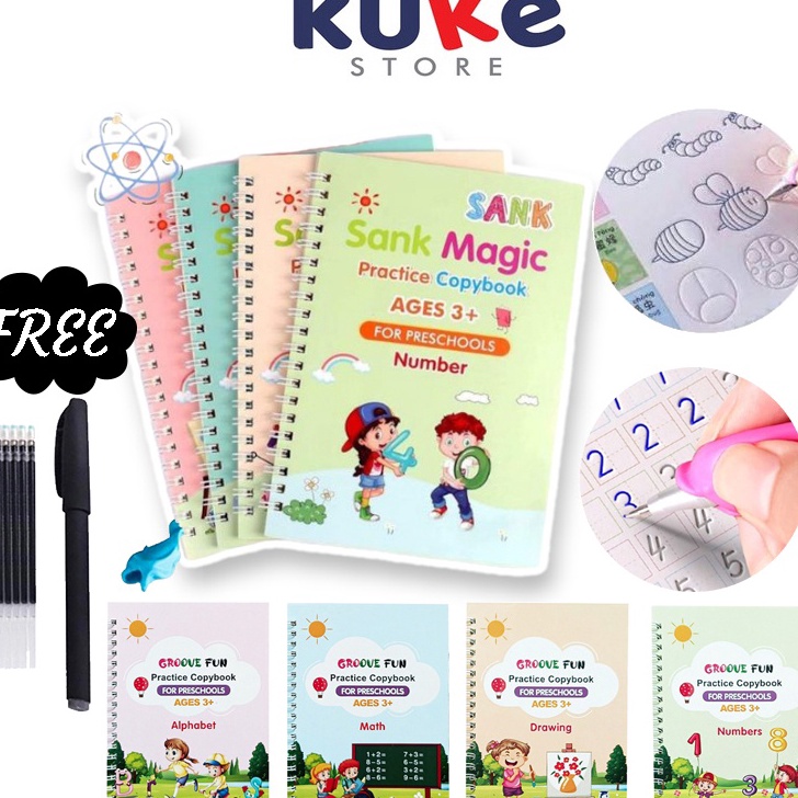 

Bestseller KUKE SANK MAGIC Pratice Book 1 Set Isi 4 Buku dan Pulpen / Buku Belajar Menulis Huruf dan Angka Anak Paud 3d / Pratice Writing Book / Buku Belajar Anak Ready